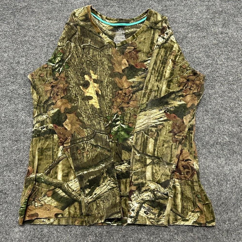 Mossy Oak Shirt Womens Size 2XL Camo Break-Up Infinity Long Sleeve V-Neck Casual
